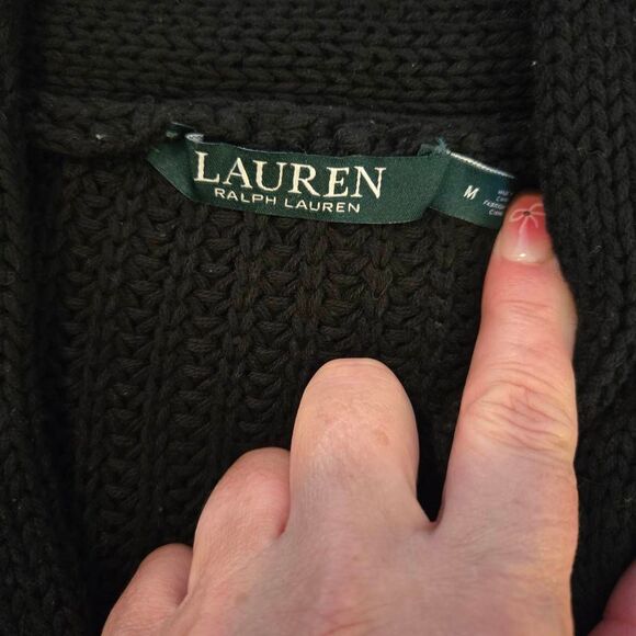 Lauren Ralph Lauren Black Sweater Shaker & Cable Knit VNeck  Medium - Picture 3 of 9